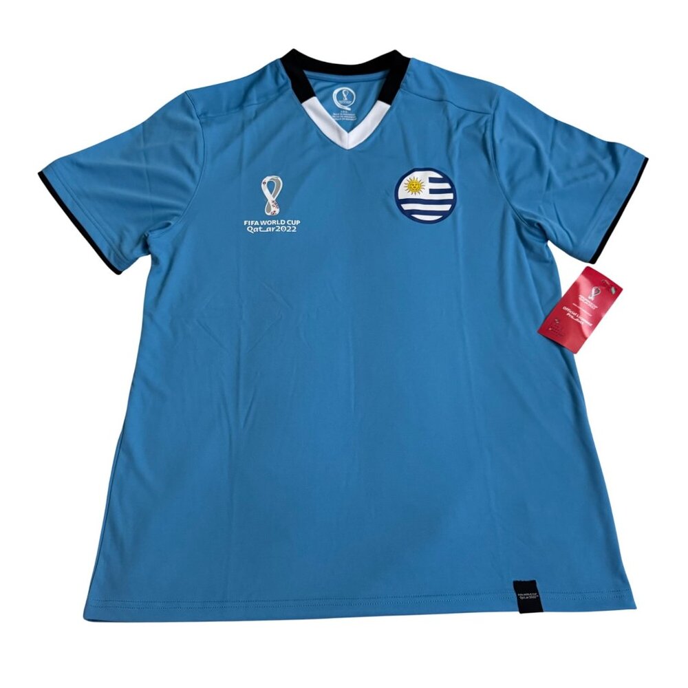 Uruguay FIFA World Cup Qatar 2022 Licensed Soccer Jersey Blue Large‎ vneck new